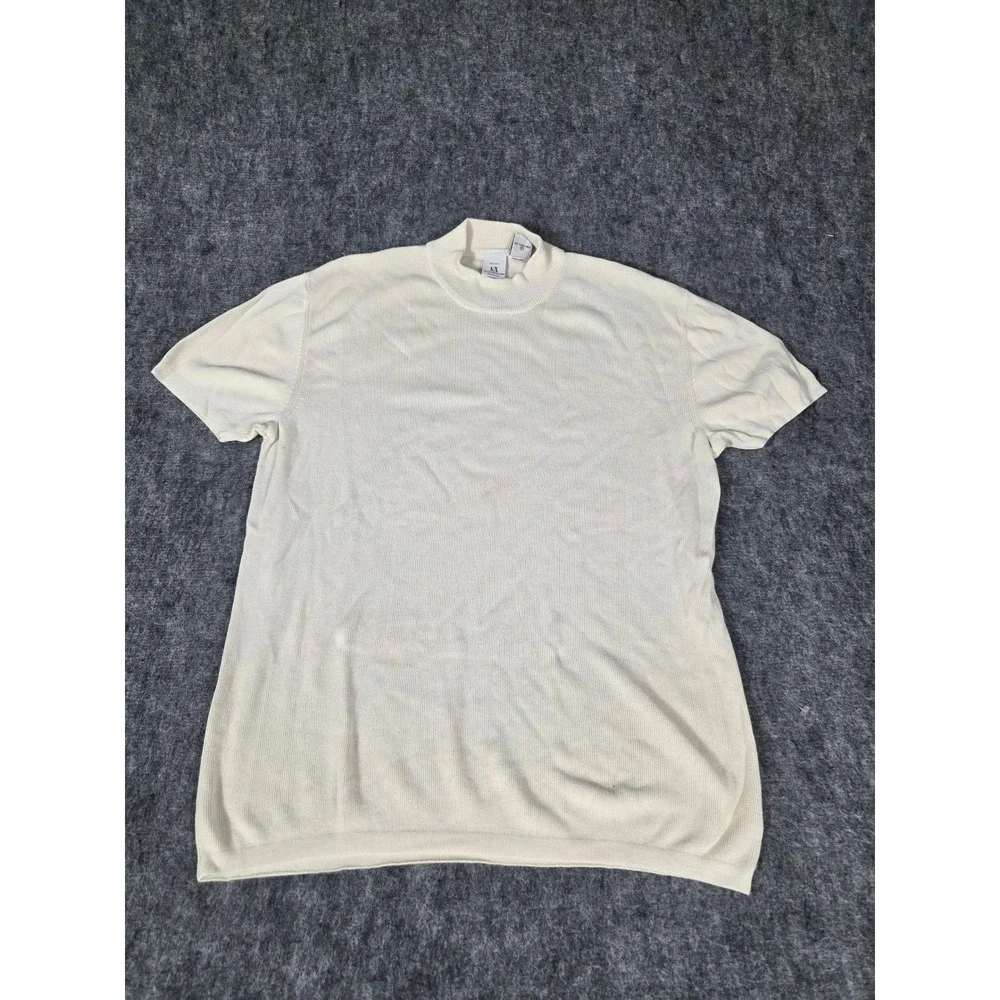 Vintage Armani Exchange Mock Neck Shirt Mens XL Made in Hong Kong Knit Cream 90s